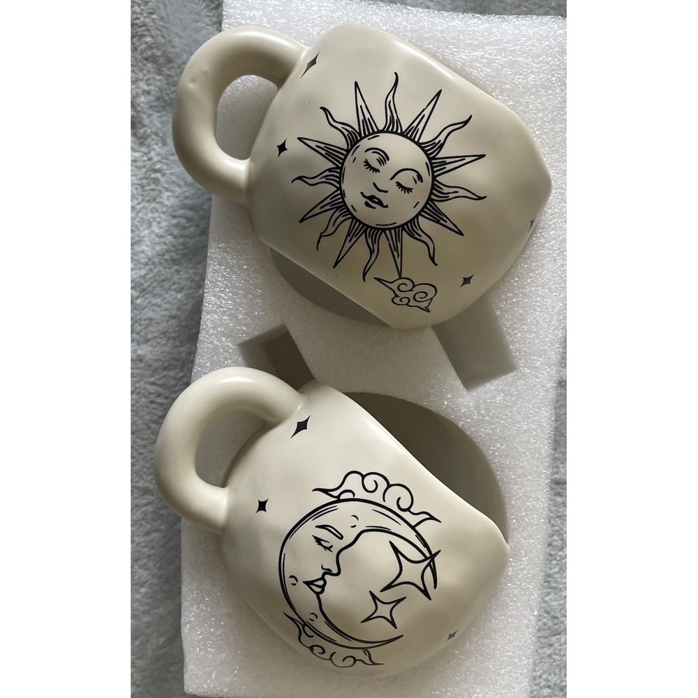 Sun and Moon Mug Set Awake/Asleep Ceramic Whimsical Witchy Celestial New Gifting